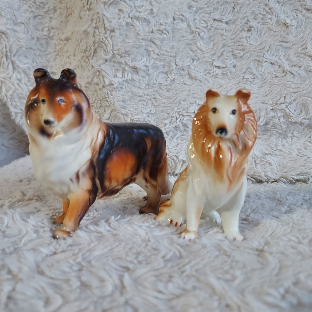 Vintage Classic Porcelain Collie Lassie Dog Figurines 2 In Set